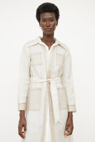 Dries Van Noten White 
Beige Silk Organza Shirt Dress