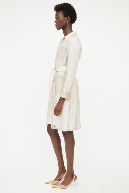 Dries Van Noten White 
Beige Silk Organza Shirt Dress