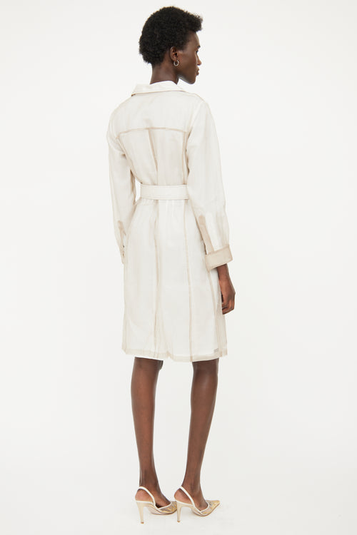 Dries Van Noten White 
Beige Silk Organza Shirt Dress