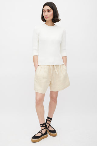 Dries Van Noten White Ribbed Three Quarter Sleeve Top