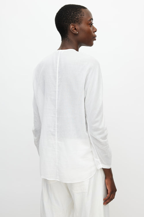 Dries Van Noten White Sheer Ruched Sleeve Shirt