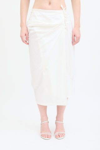 Dries Van Noten White Linen Wrap Midi Skirt