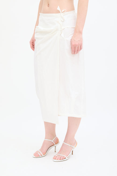 Dries Van Noten White Linen Wrap Midi Skirt