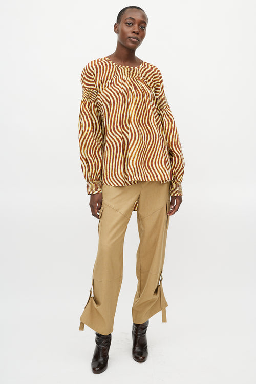 Dries Van Noten X Len Lye Yellow 
Brown Striped Ruched Top