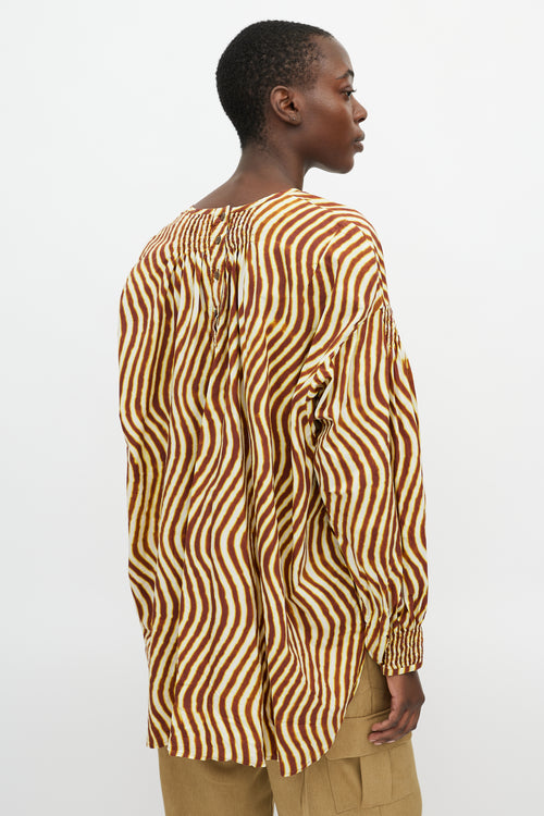 Dries Van Noten X Len Lye Yellow 
Brown Striped Ruched Top