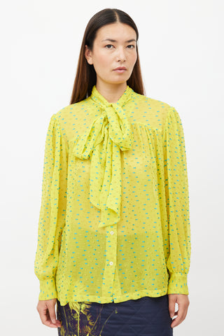 Dries Van Noten Yellow 
Blue Fil Coupe Silk Shirt