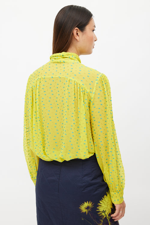 Dries Van Noten Yellow 
Blue Fil Coupe Silk Shirt