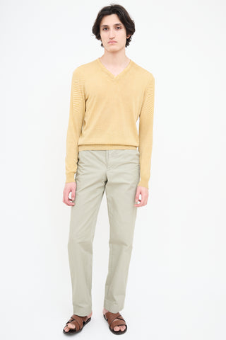 Dries Van Noten Yellow 
Brown Geometric V-Neck Sweater