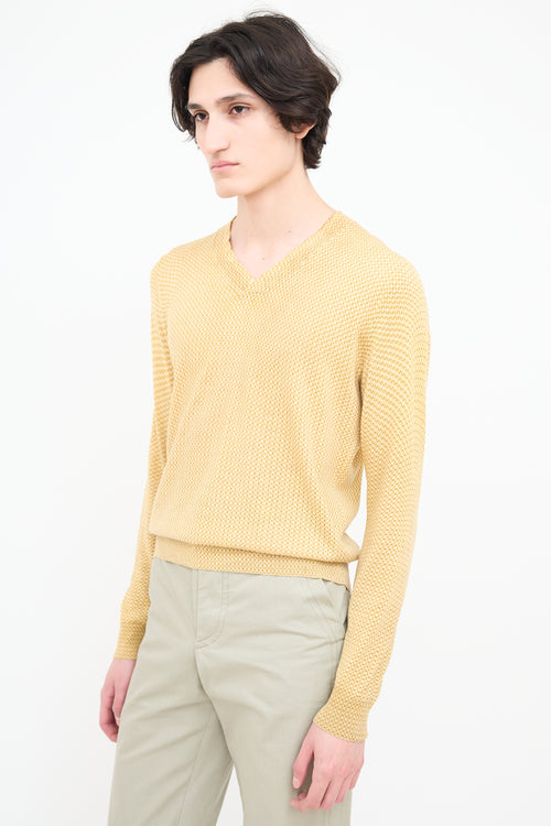 Dries Van Noten Yellow 
Brown Geometric V-Neck Sweater