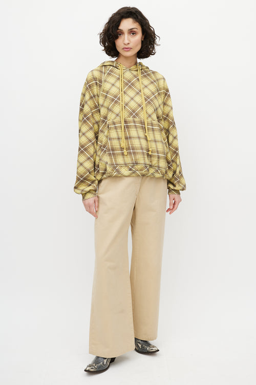 Dries Van Noten Yellow 
Grey Plaid Hoodie