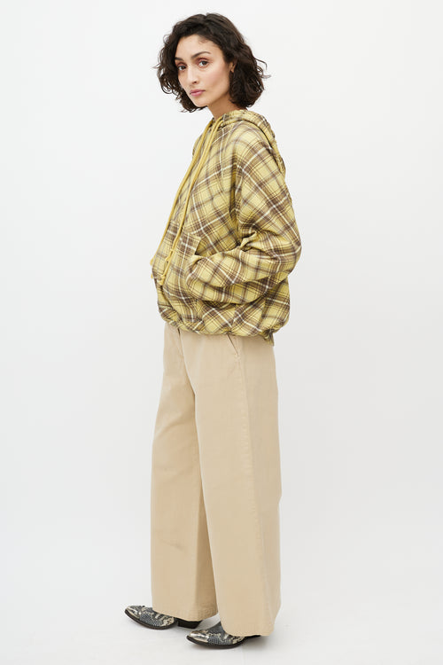 Dries Van Noten Yellow 
Grey Plaid Hoodie