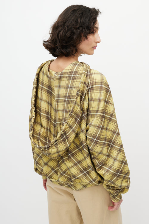 Dries Van Noten Yellow 
Grey Plaid Hoodie