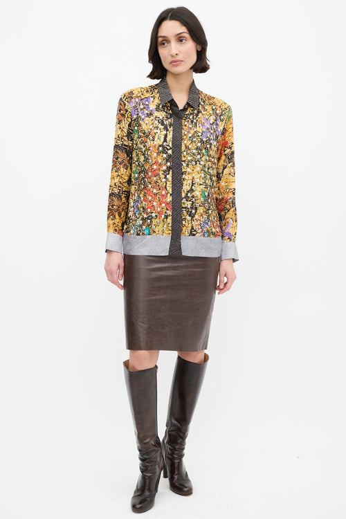 Dries Van Noten Yellow 
Multi Silk Printed Embellished Shirt