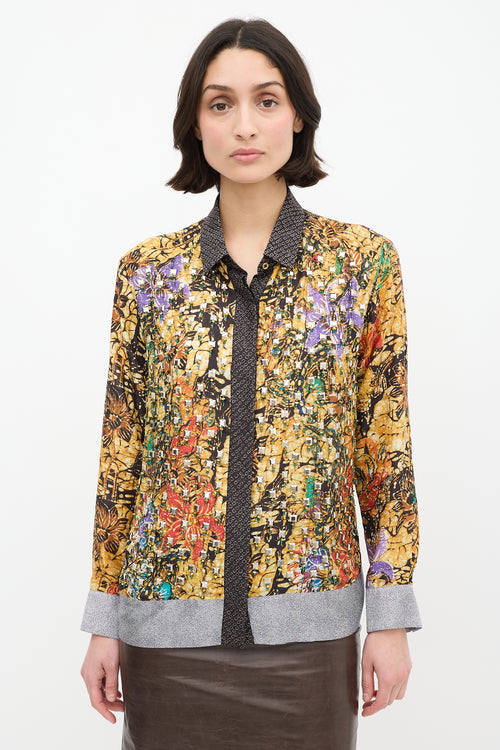 Dries Van Noten Yellow 
Multi Silk Printed Embellished Shirt