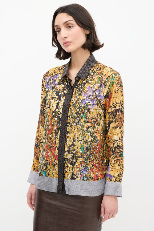 Dries Van Noten Yellow 
Multi Silk Printed Embellished Shirt