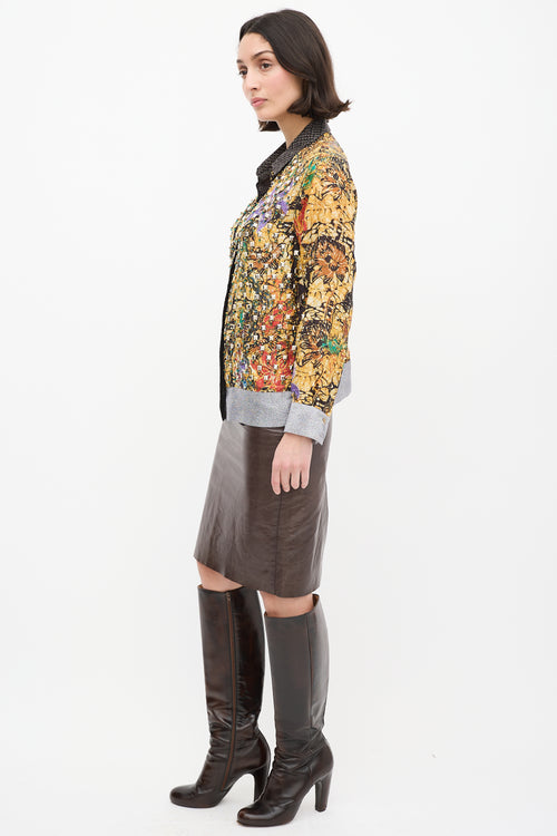 Dries Van Noten Yellow 
Multi Silk Printed Embellished Shirt