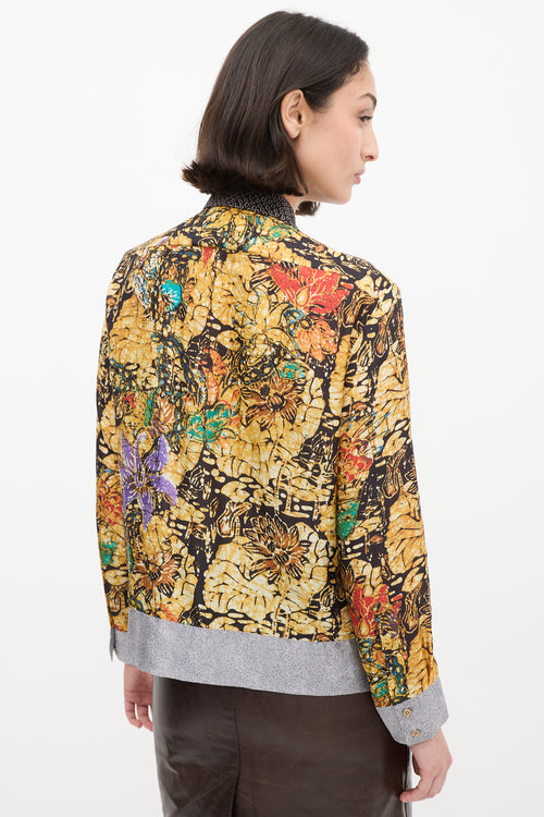 Dries Van Noten Yellow 
Multi Silk Printed Embellished Shirt