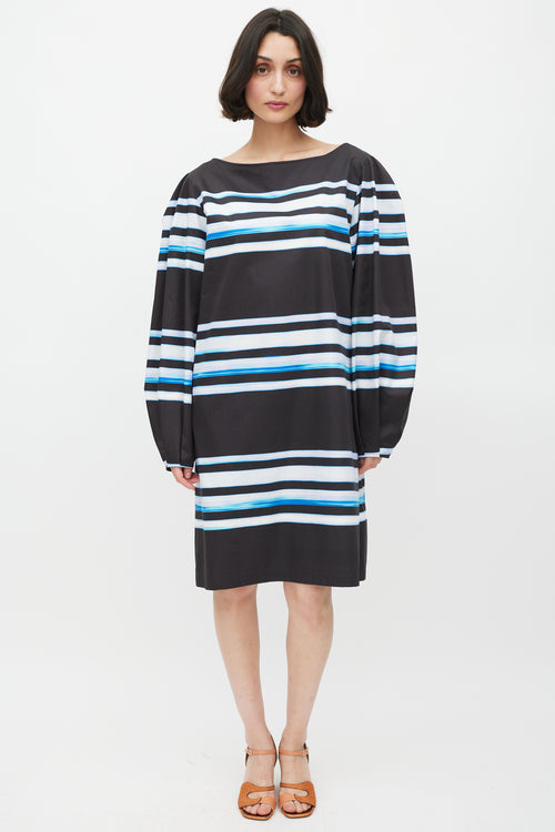 Dries Van Noten x Len Lye SS 2021 Black 
Blue Striped Dress