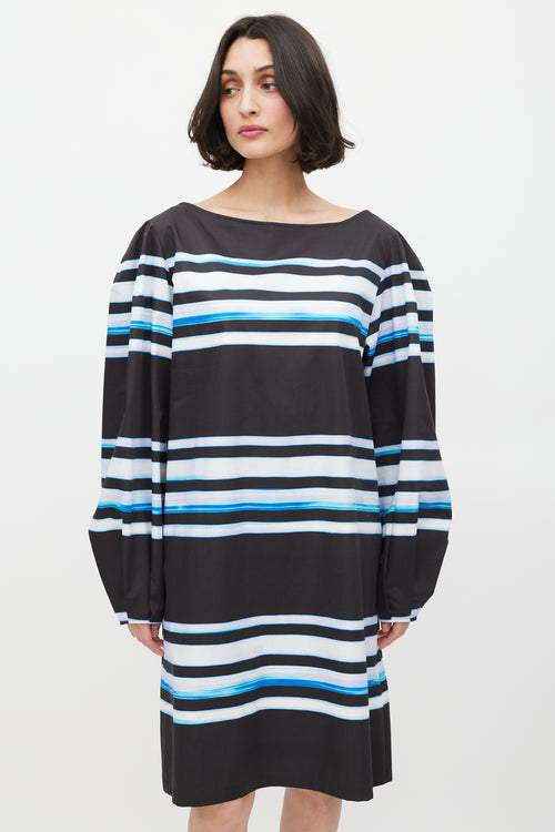 Dries Van Noten x Len Lye SS 2021 Black 
Blue Striped Dress