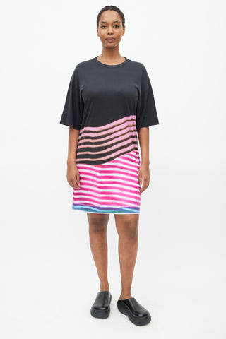 Dries Van Noten x Len Lye SS 2021 Black 
Multi Stripe T-Shirt Dress