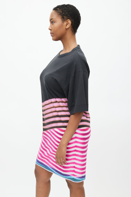 Dries Van Noten x Len Lye SS 2021 Black 
Multi Stripe T-Shirt Dress