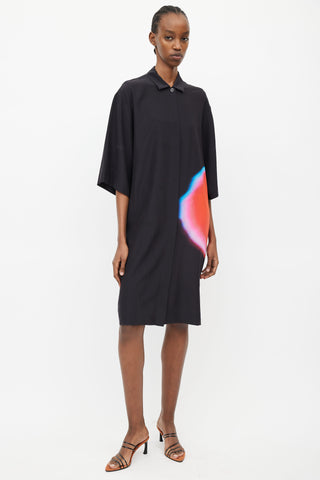 Dries Van Noten x Len Lye SS 2021 Black 
Red Silk Print Dress