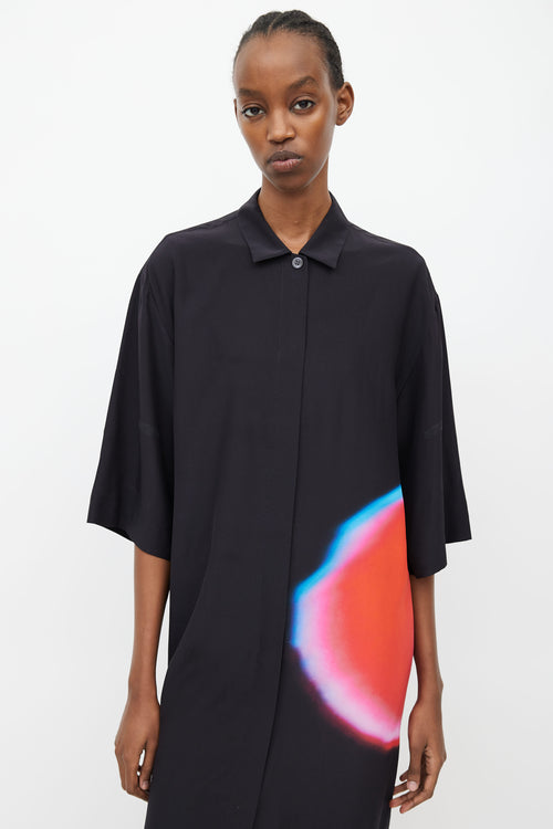 Dries Van Noten x Len Lye SS 2021 Black 
Red Silk Print Dress