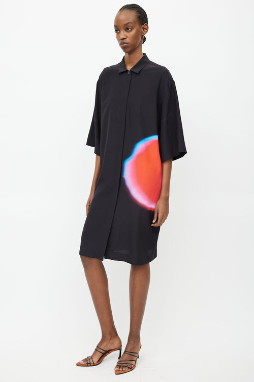 Dries Van Noten x Len Lye SS 2021 Black 
Red Silk Print Dress