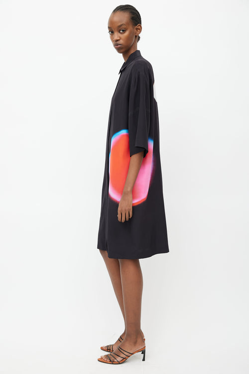 Dries Van Noten x Len Lye SS 2021 Black 
Red Silk Print Dress