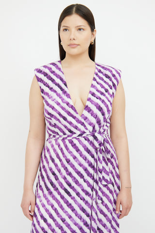 Dries Van Noten Purple 
White Striped Wrap Dress