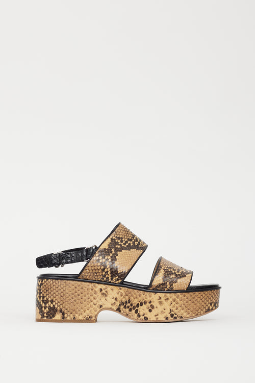 Dries Van Noten Beige 
Brown Embossed Leather Platform Sandal