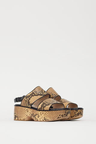 Dries Van Noten Beige 
Brown Embossed Leather Platform Sandal