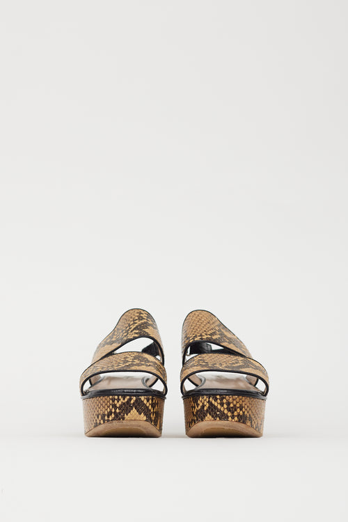 Dries Van Noten Beige 
Brown Embossed Leather Platform Sandal