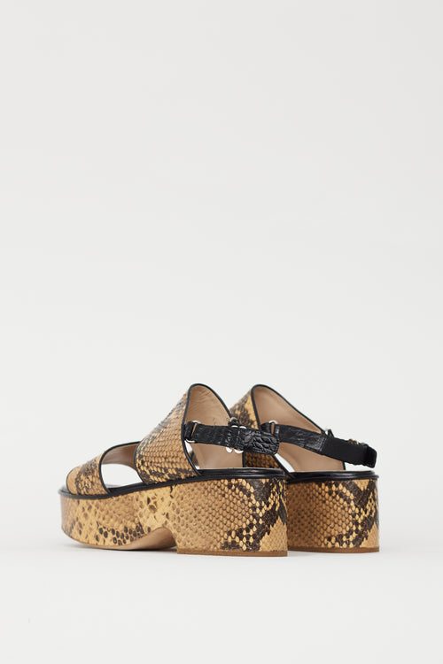 Dries Van Noten Beige 
Brown Embossed Leather Platform Sandal