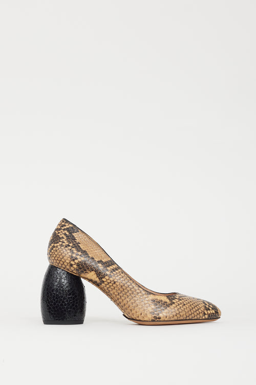 Dries Van Noten Beige 
Brown Embossed Leather Pump