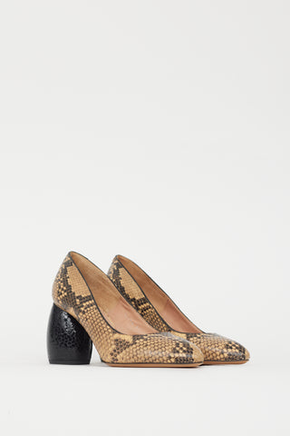 Dries Van Noten Beige 
Brown Embossed Leather Pump