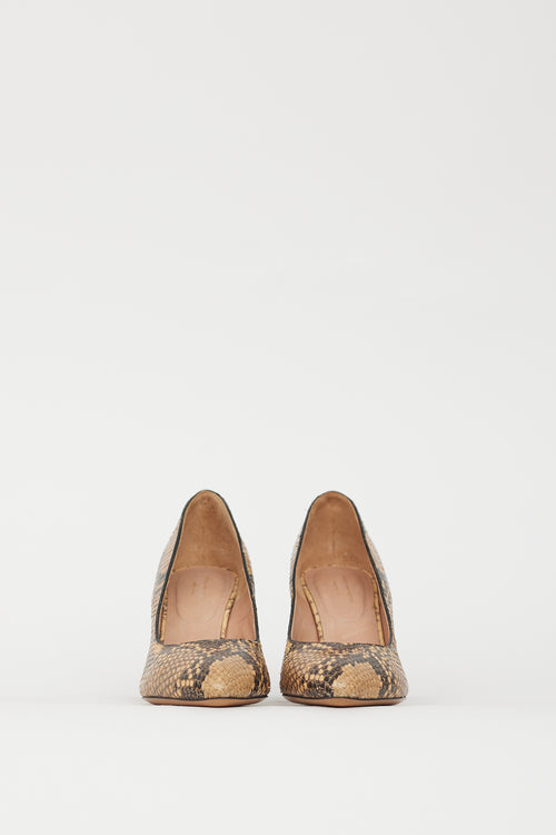 Dries Van Noten Beige 
Brown Embossed Leather Pump