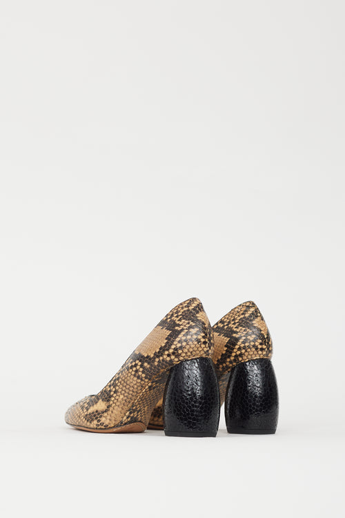 Dries Van Noten Beige 
Brown Embossed Leather Pump