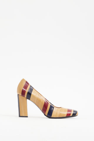 Dries Van Noten Beige 
Multicolour Leather Panelled Heel