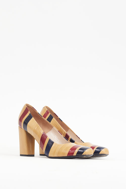 Dries Van Noten Beige 
Multicolour Leather Panelled Heel