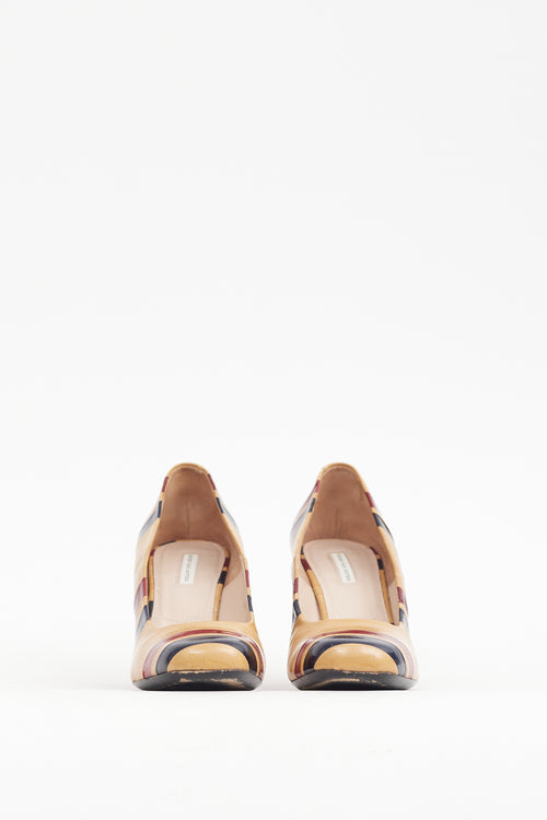 Dries Van Noten Beige 
Multicolour Leather Panelled Heel