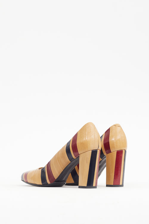 Dries Van Noten Beige 
Multicolour Leather Panelled Heel