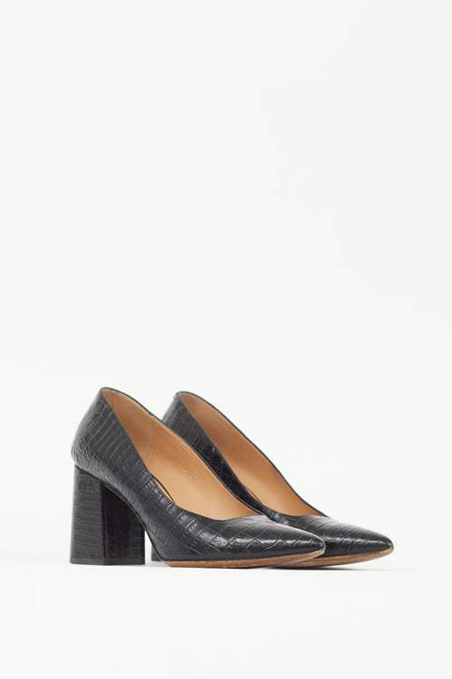 Dries Van Noten Black Embossed Leather Heel