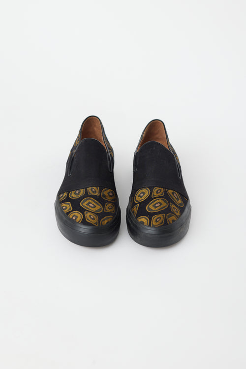 Dries Van Noten Black 
Gold Circle Slip On Sneaker