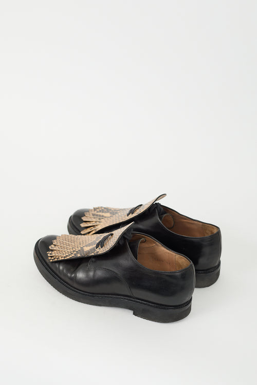 Dries Van Noten Black Leather Printed Kiltie Fringe Oxford