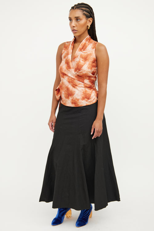 Dries Van Noten Black Flowy Midi Skirt