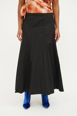 Dries Van Noten Black Flowy Midi Skirt