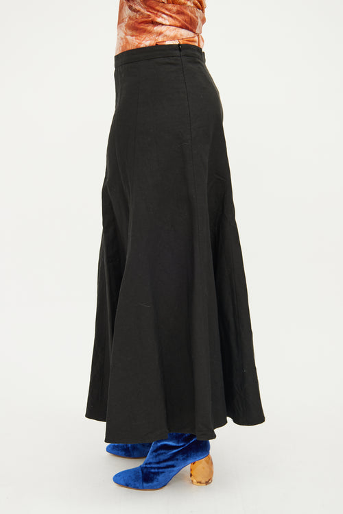 Dries Van Noten Black Flowy Midi Skirt