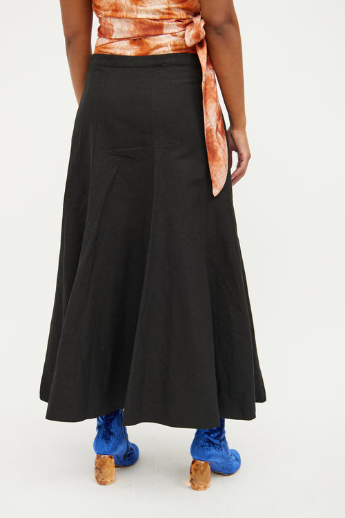 Dries Van Noten Black Flowy Midi Skirt