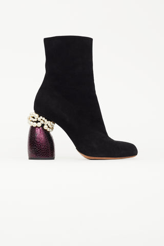 Dries Van Noten Black Suede Embellished Heeled Boot